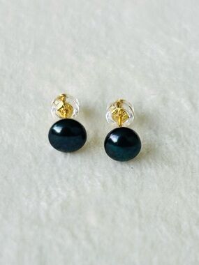 Black Freshwater Pearl Earrings 18k GP